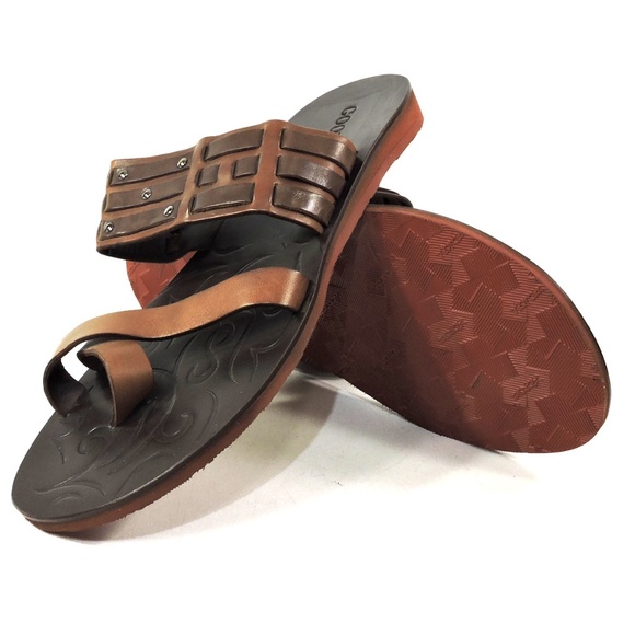 GOODMAN ?? MEN\'S BROWN LEATHER COMFORT FLAT SUMMER SANDALS